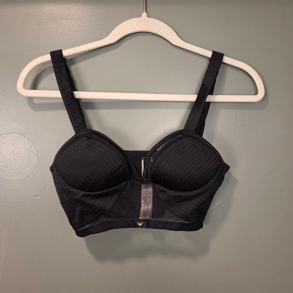 Emporio Armani Women's Bustier Bra Size 32B Black Sheer Mesh Panel‎
